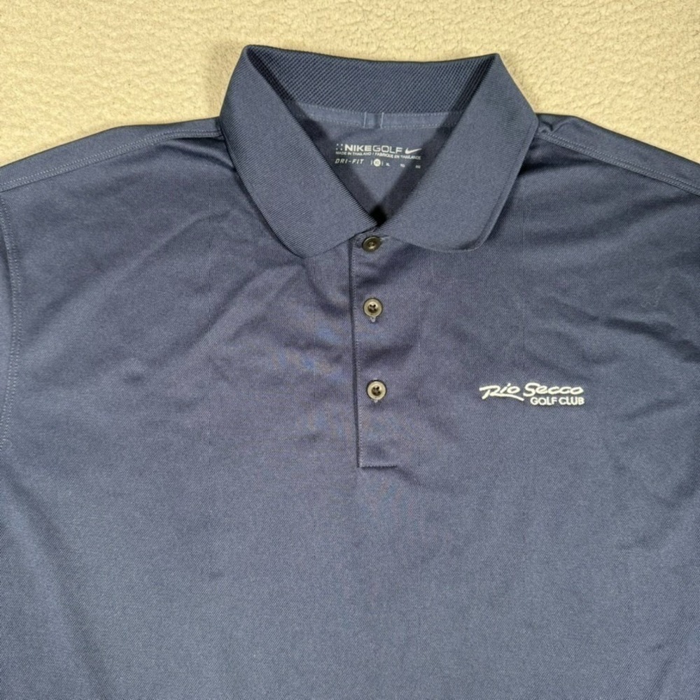 Nike Shirt Mens XL Blue Rio Socco Golf Club Polo Performance Dri-Fit Preppy Logo